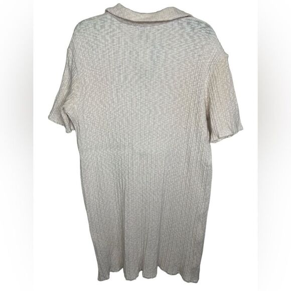 H&M Natural White Short Sleeve Collared Ribbed Dress Size Medium - Picture 2 of 9